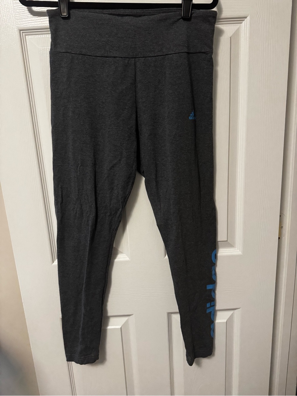 adidas Charcoal Gray Leggings with Blue Logo